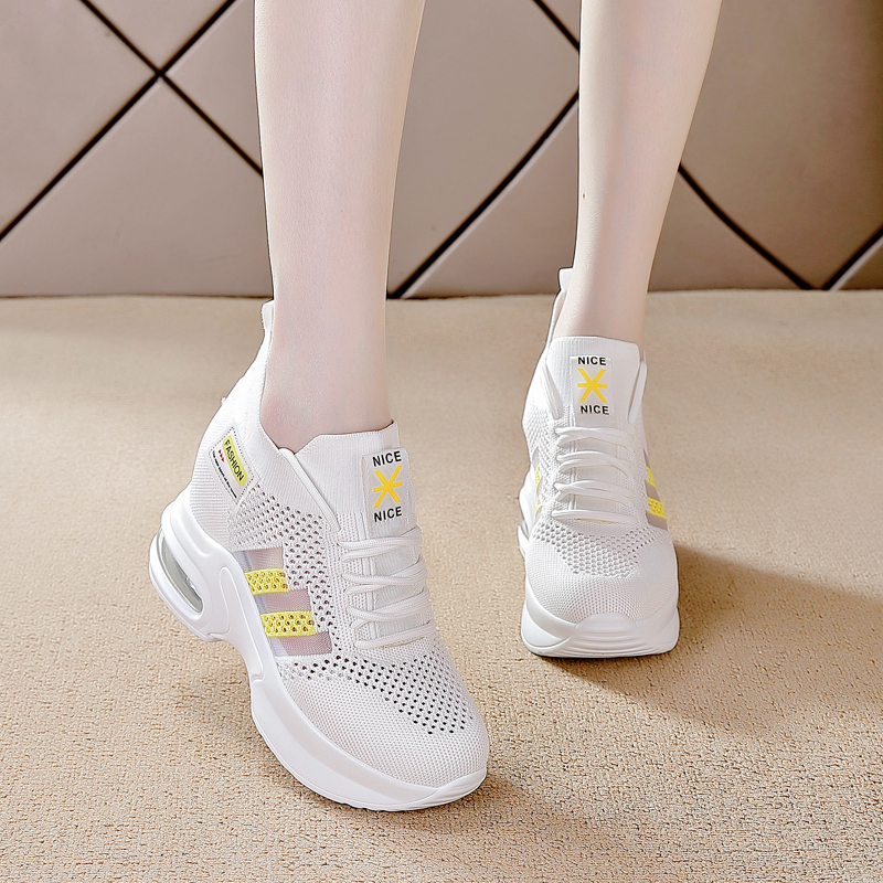 圆头透气薄款小个子内增高小白鞋