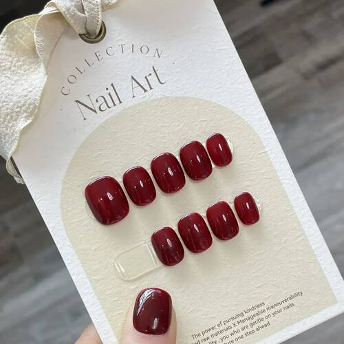 10Pcs Pue Colo Handmade Shot False Nail with Glue Pess On