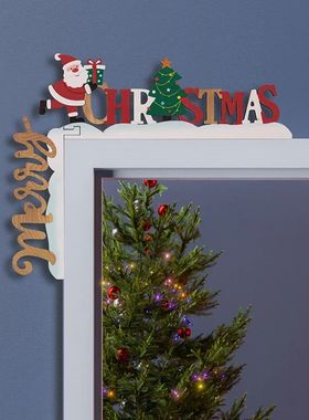 Wooden Chistmas Cone Doo Fame Decoation Catoon Santa Claus