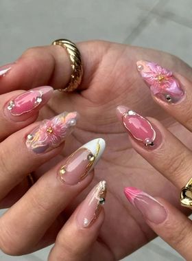 10Pcs Handmade Pess On Nails Manicue Medium Almond Fake