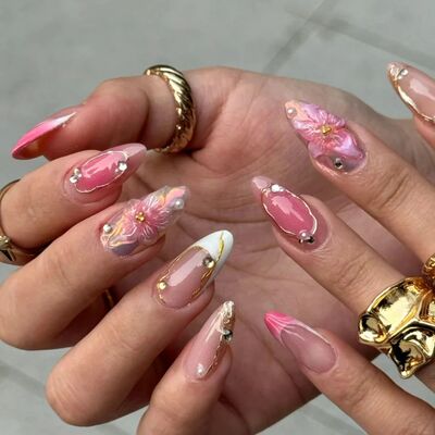 10Pcs Handmade Pess On Nails Manicue Medium Almond Fake