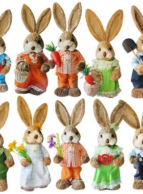 2024 New Rustic Cute Straw Rabbits Bunny Decorations Easter