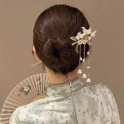 Chinese Style Hair Stick for Women Flower Tassel Hairpin
