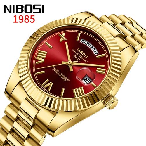 Band  Gold Red Quatz Watch fo Men Stainless