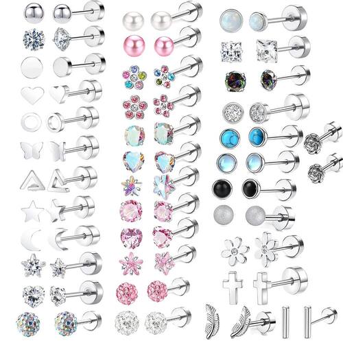 2PCS/Set Stainless Steel Heart Moon Earbone Stud Screw Ball