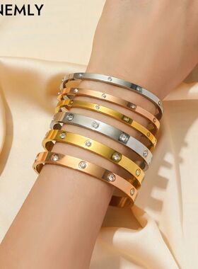 GANEMLY 316L Stainless Steel Zircon Bangle Bracelet For