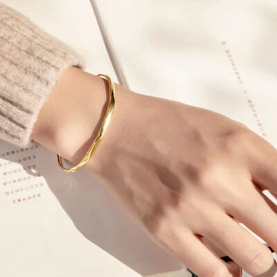 925 Sterling Silver Irregular Smooth Open Bangle Bracelet