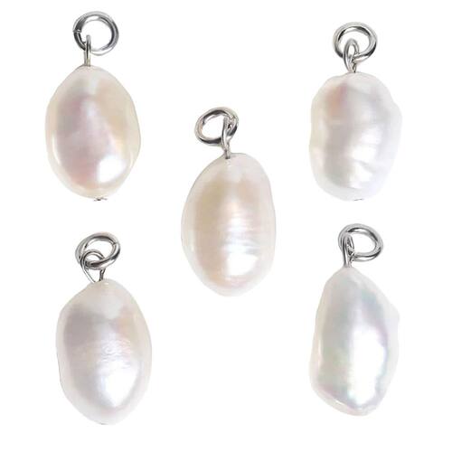 10Pcs/Lot  Natural Pearl Charm  Stainless Steel Jewelry