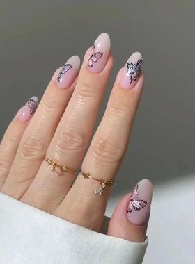 24Pcs Fake Nails With Jelly Glue Full Cove Nail Tips Pess