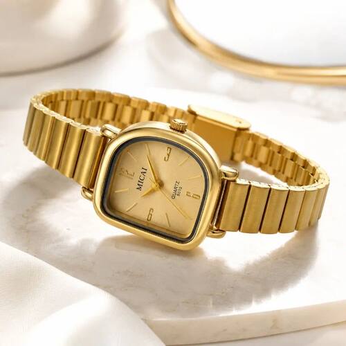 Vintage Gold Women Watch Thin Squae Metal Bacelet Wistwatch