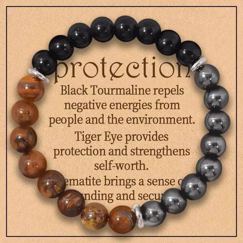 Triple Protection Bracelet:Tiger Eye, Black Obsidian, &