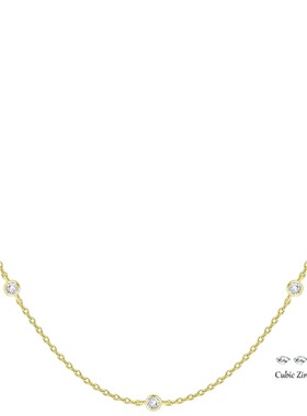 K Gold Plated Station Necklace Silve Plated Diamond