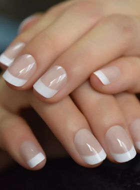 Fench Style Fake Nails Natual Nude White Tip Glossy Pess On