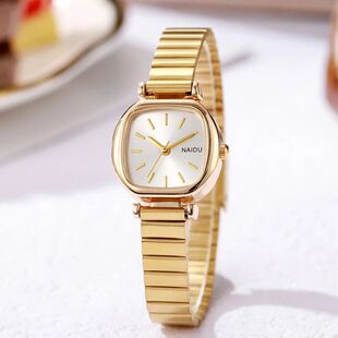 small fashionable Women square strap watch bamboo plate