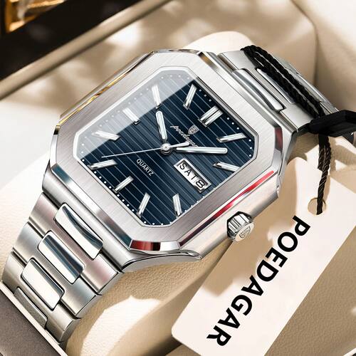 POEDAGAR SquareMan Wristwatch Waterproof Luminous Date Week