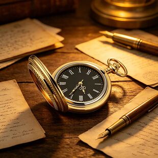 Mens Vintage Gold Pocket Watch Roman Numeral Black Dial