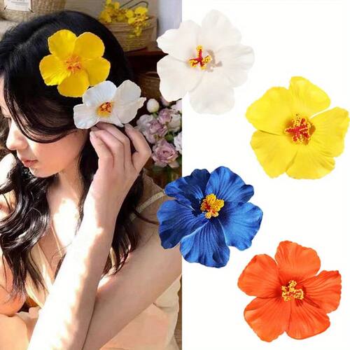 2/4/6 pcs Hawaiian Flower Hair Clips for Women Artificial