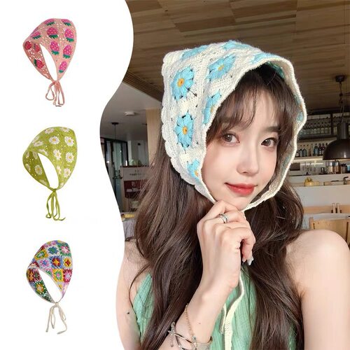 French Retro Headscarf Women's Summer Sweet Cute Crochet