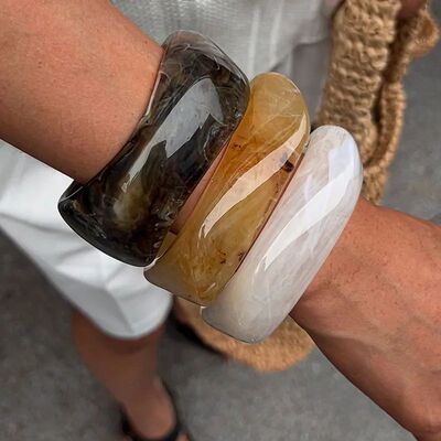 Vintage Chunky Coffee Thick Resin Acrylic BanglesGeometric