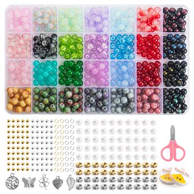 Glass Beads Bracelet Making Kits 28 Colors 8mm Crystal