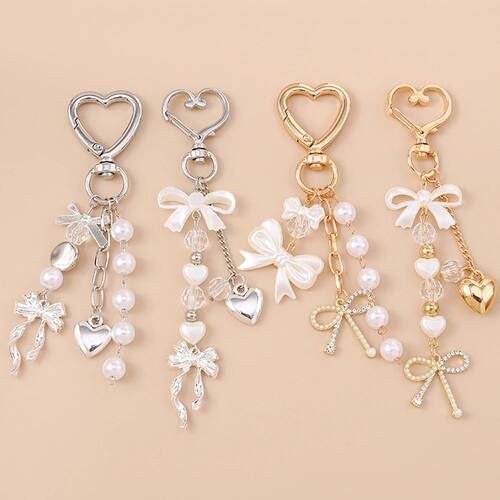 Cute Bowknot Love Heat Keychain Cystal Peal Key Ring