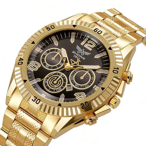 Fashion Men's Gold Spot Watch Date Calenda  Stainless