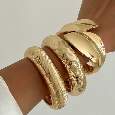 Punk Vintage Irregular Chunky Cuff Bangles for Women Leaf