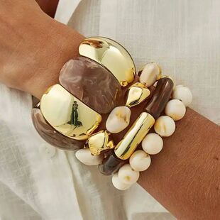 KunJoe Vintage Irregular Acrylic Beaded Bracelets for Women