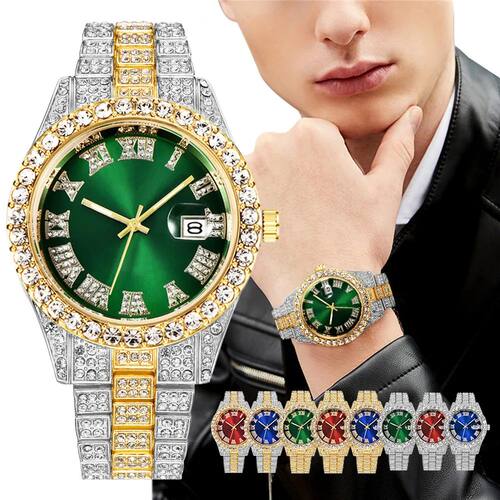 Fashion Full Diamond Men's Watch Stainless Steel Band Male