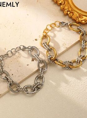 GANEMLY 316L Stainless Steel Metal Link Chain Bracelet For