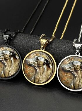 Geyhoun Whippet Dog Head Glass Medal Pendant Necklace fo