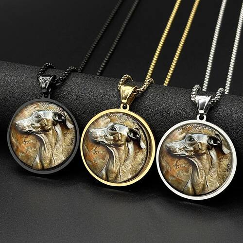 Geyhoun Whippet Dog Head Glass Medal Pendant Necklace fo