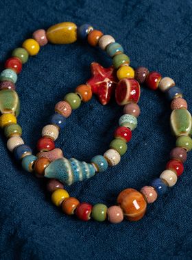 Handmade Colorful Starfish & Seashell Ceramic Beaded
