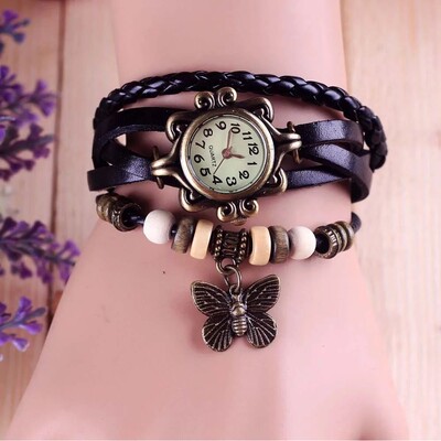 Antique Women Watch Leather Wrapped Bracelet Women Quartz
