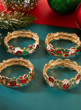 Design Sense Chistmas e Santa Enamel Bacelets fo Women Cute