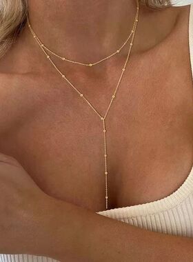 Stainless Steel Lariat Necklace Gold Plated, Dainty Long