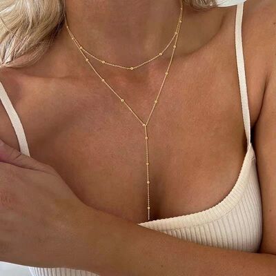 Stainless Steel Lariat Necklace Gold Plated, Dainty Long