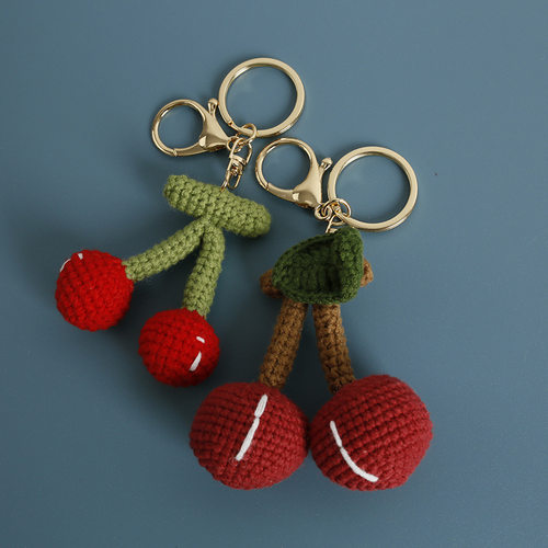 Creative Hand-woven Cherry Pendant Wool Crocheted Fruit Key