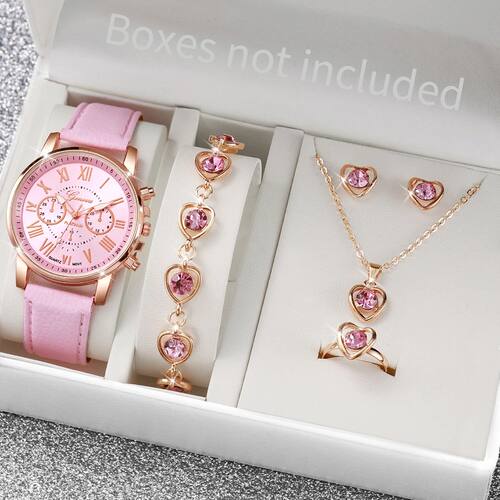 5/6PCS Fashion Women's Quatz Watch Leathe Band Analog