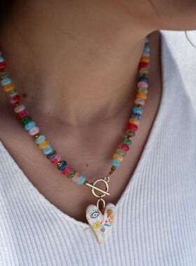 Coloful Glass Beads Heat Pendant Necklace fo Women Fashion