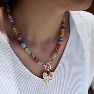 Coloful Glass Beads Heat Pendant Necklace fo Women Fashion