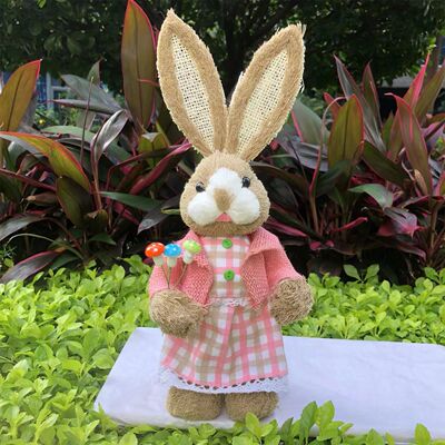 35cm Straw Easter Bunny Statue Animal Sculpture Desktop