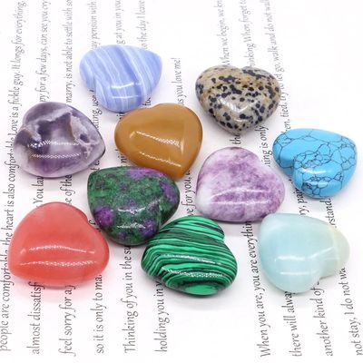 30mm Natural Stones and Crystal Carved Multicolor Heart