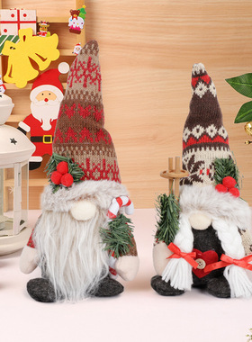 Chistmas Doll Decoations Knitted Hat Holding Pine Banches