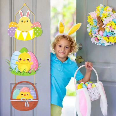 1Set Easter Day Paper Door Hanging Pendent Easter Egg Door