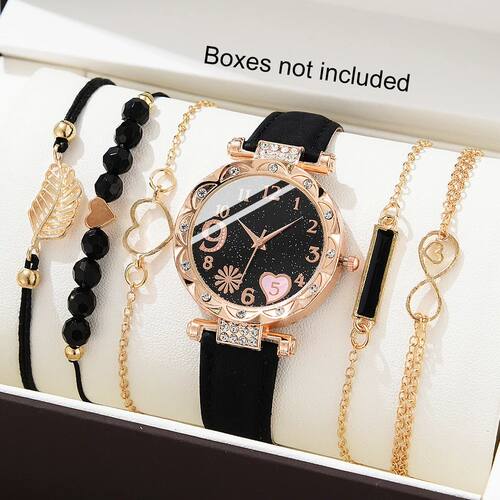 6PCS Set Watch For Women Luxury Leather Analog Ladies