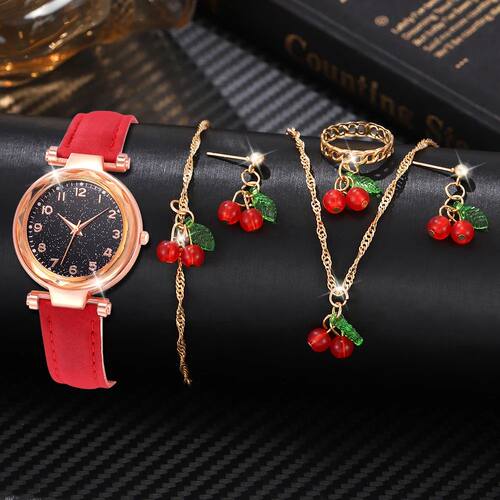 5/6 PCS/Set Red Women's Watch With Minimalist Elements Dial