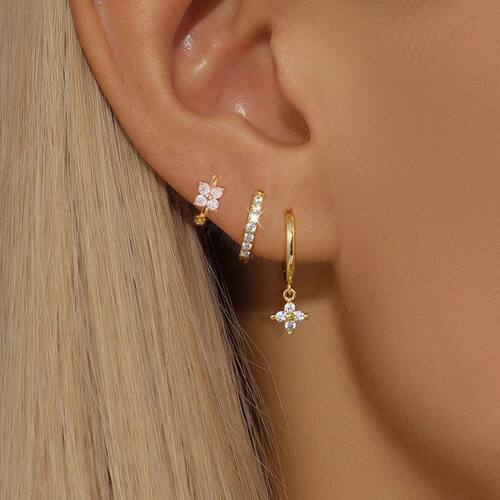 3PCS Trendy Stainless Steel Flower Drop Earring Set For