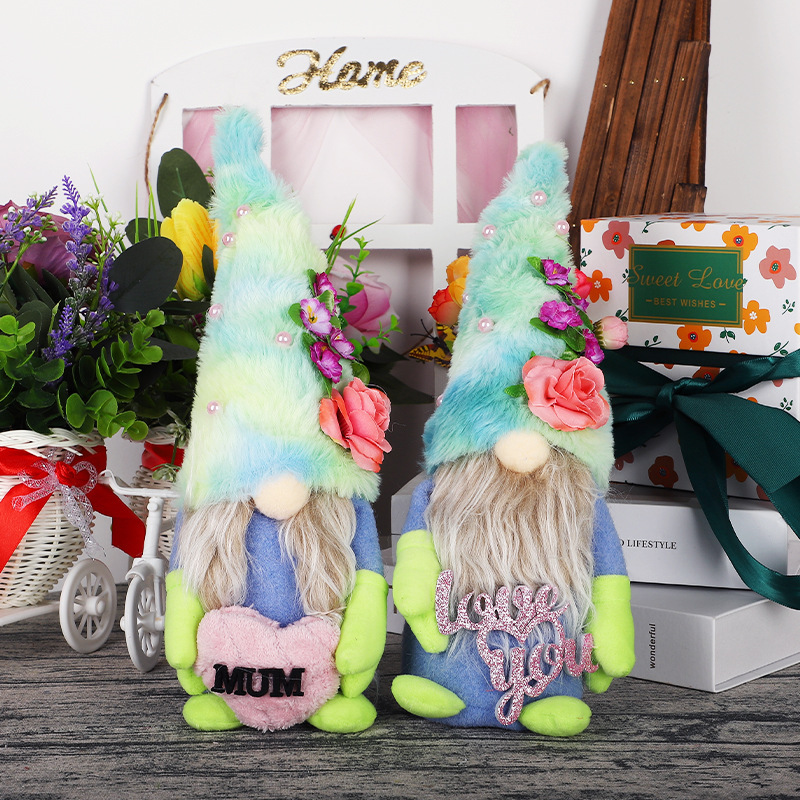 Mothe's Day Rose Blue Hat Holding Heat Faceless Doll