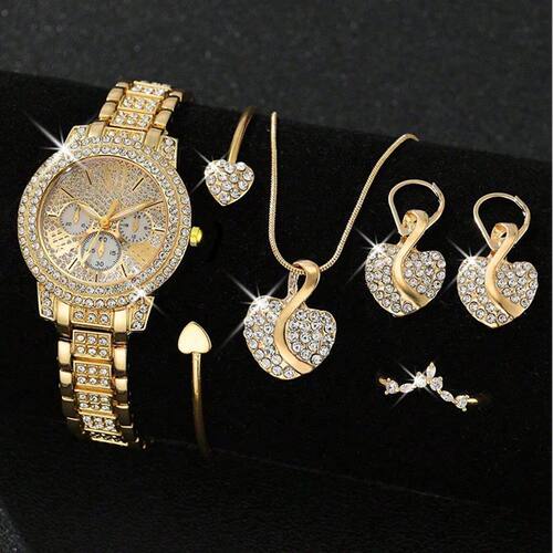 Women's Quartz Watch Gold Luxury Women Ring Necklace